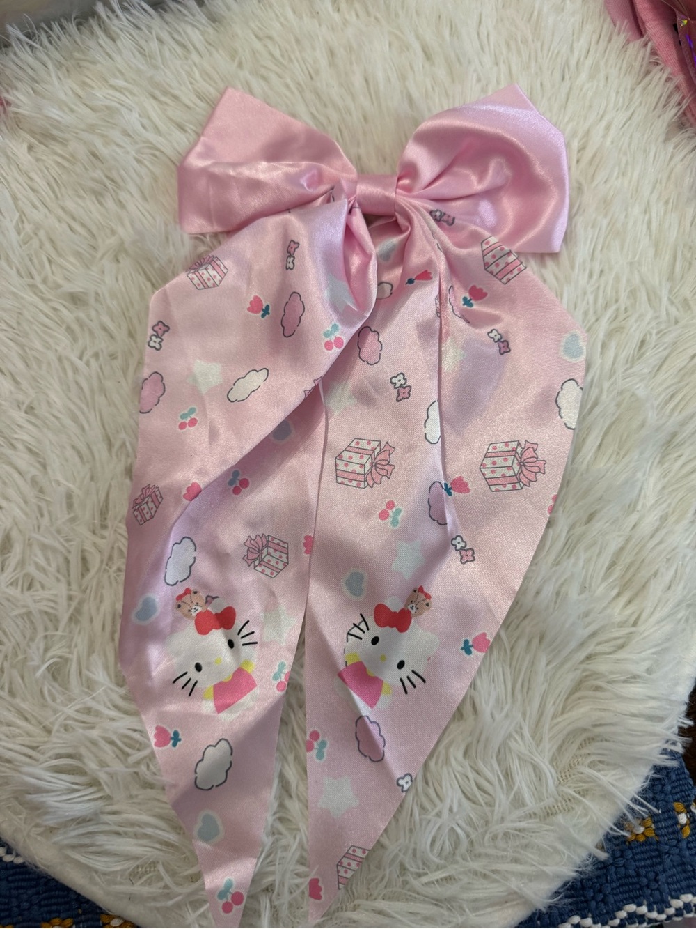 Hello Kitty Pink Satin Bow Hair Scarf coquette hair pin